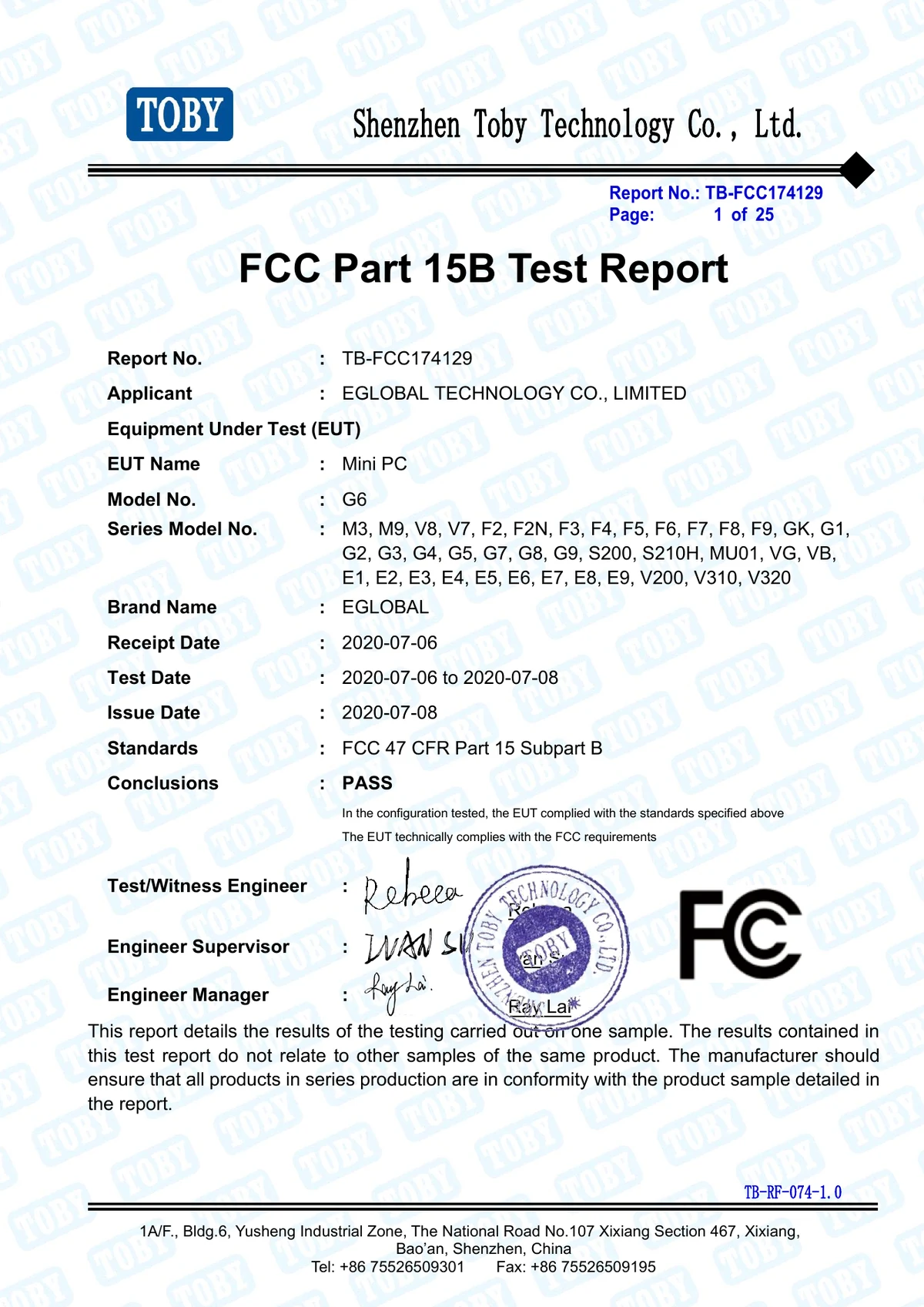 Mini PC FCC Part 15B test report TB-FCC174129